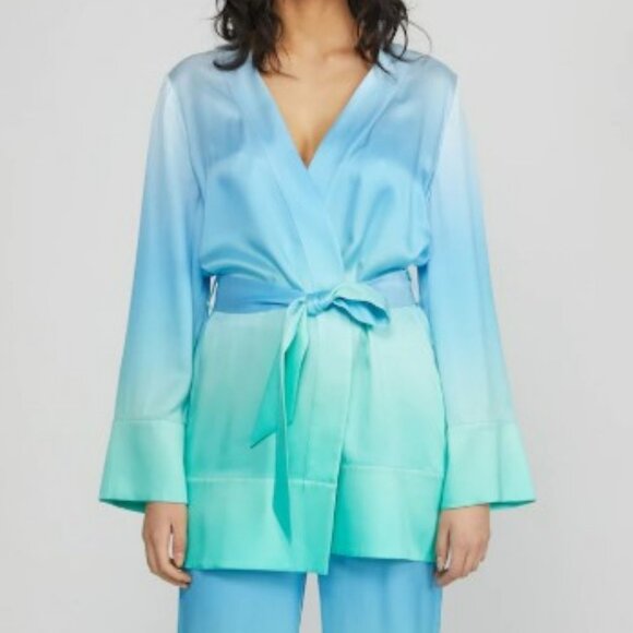 NWT Badgley Mischka 100% Silk ATHLEISURE Top, Blue/Aqua Ombre, Sizes XS, M, L - Picture 3 of 3